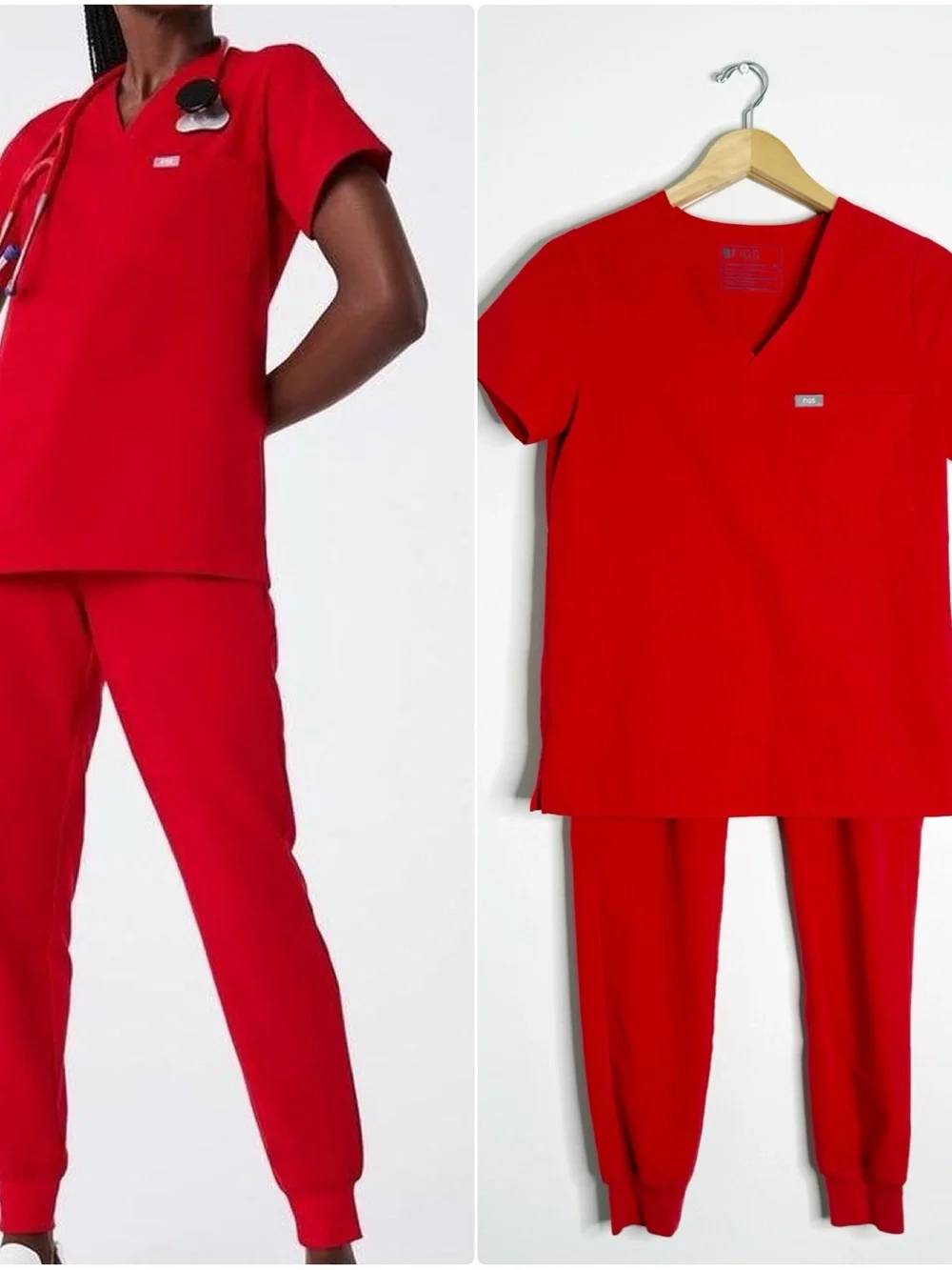 FIGS Scrub Set XS Tall Zamora Pants Catalina Top Red Technical Collection